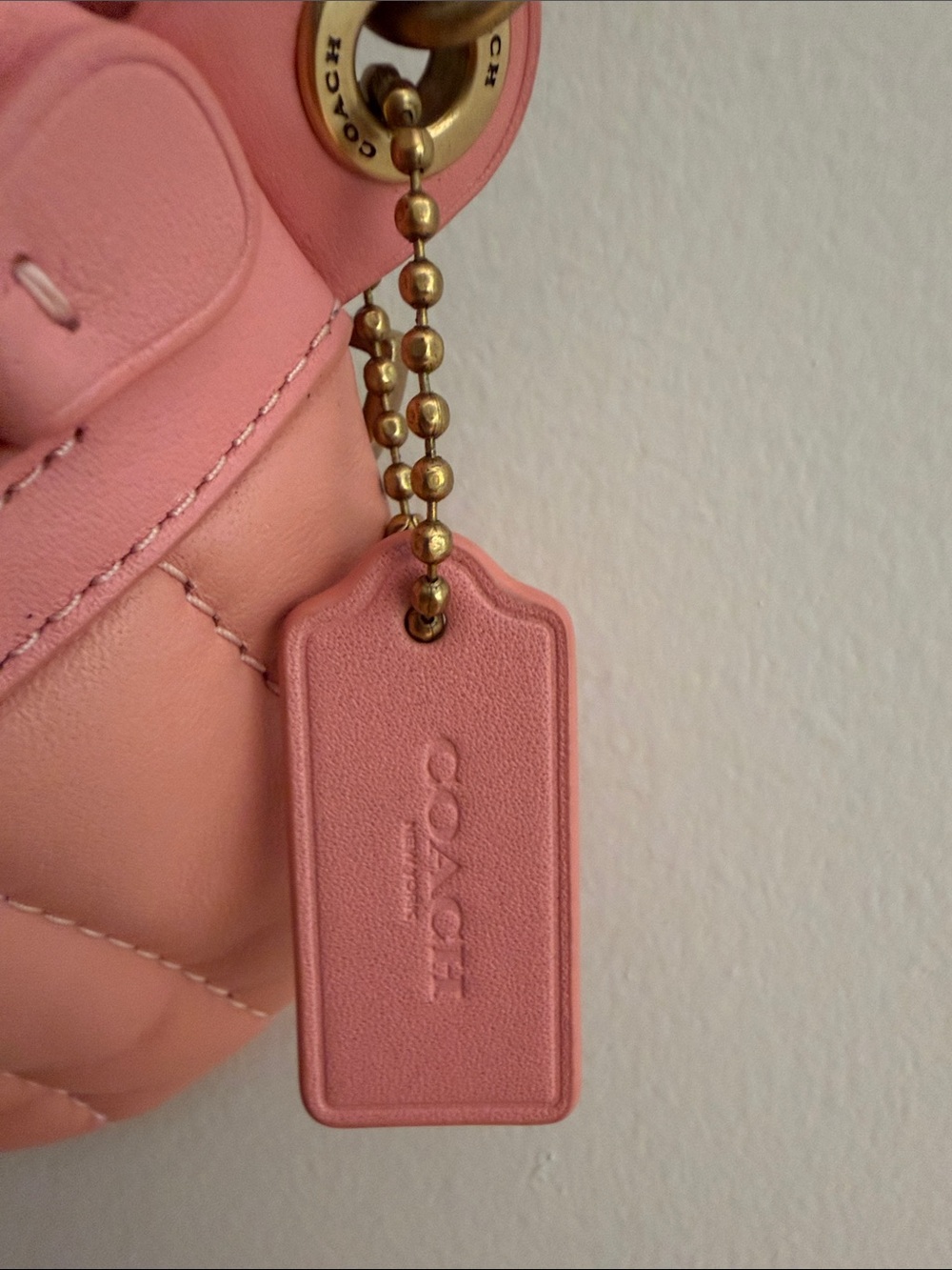 Coach Coral Pink Quilted Leather Crossbody with Gold Chain - Picture 2 of 5